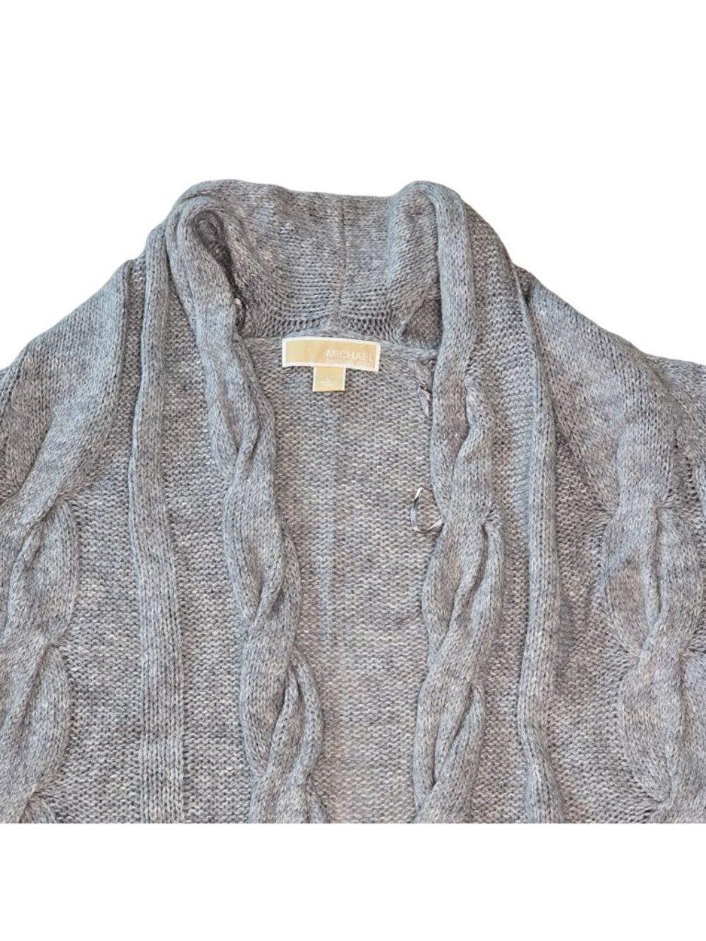Michael Kors Womens Cable Knit Cardigan Sweater Gray LG Wool Blend Open Front - Picture 4 of 7